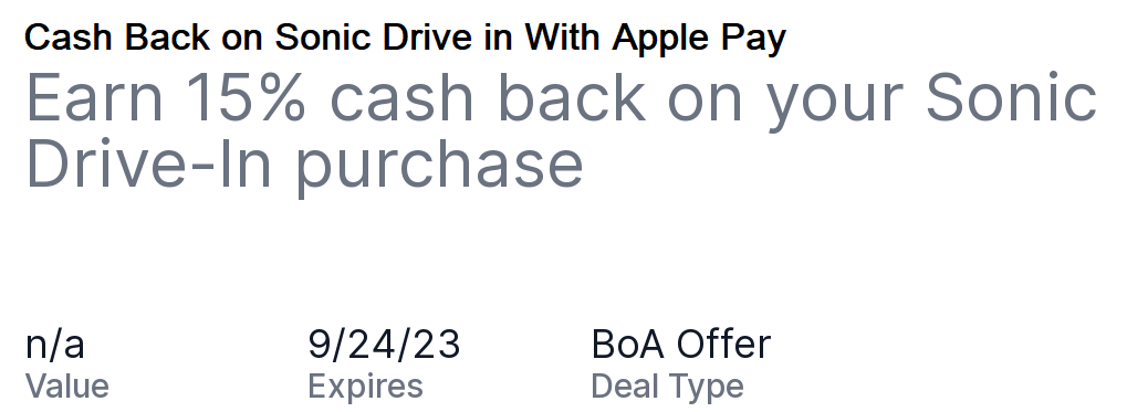 Can I get Cashback While Using Apple Pay at Sonic Drive-in?